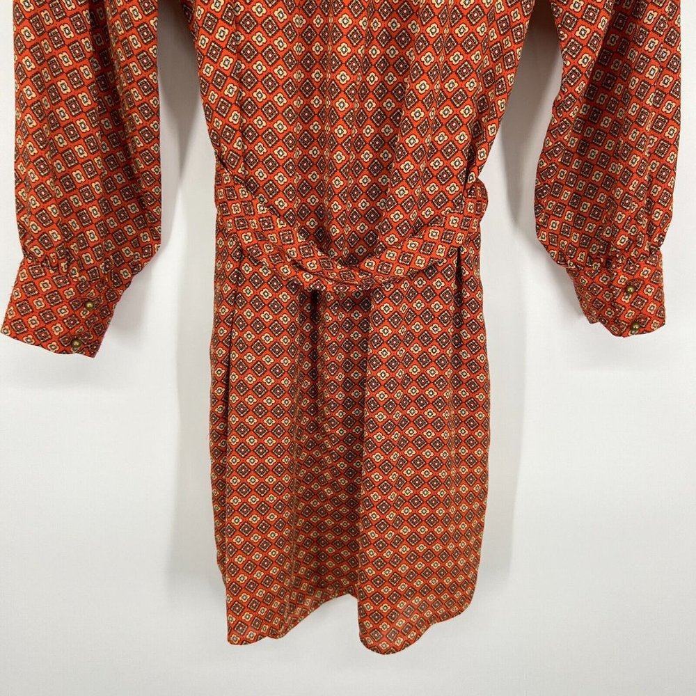 Banana Republic Dress Orange Printed V Neck Long Sleeve Tie Waist - Picture 10 of 11